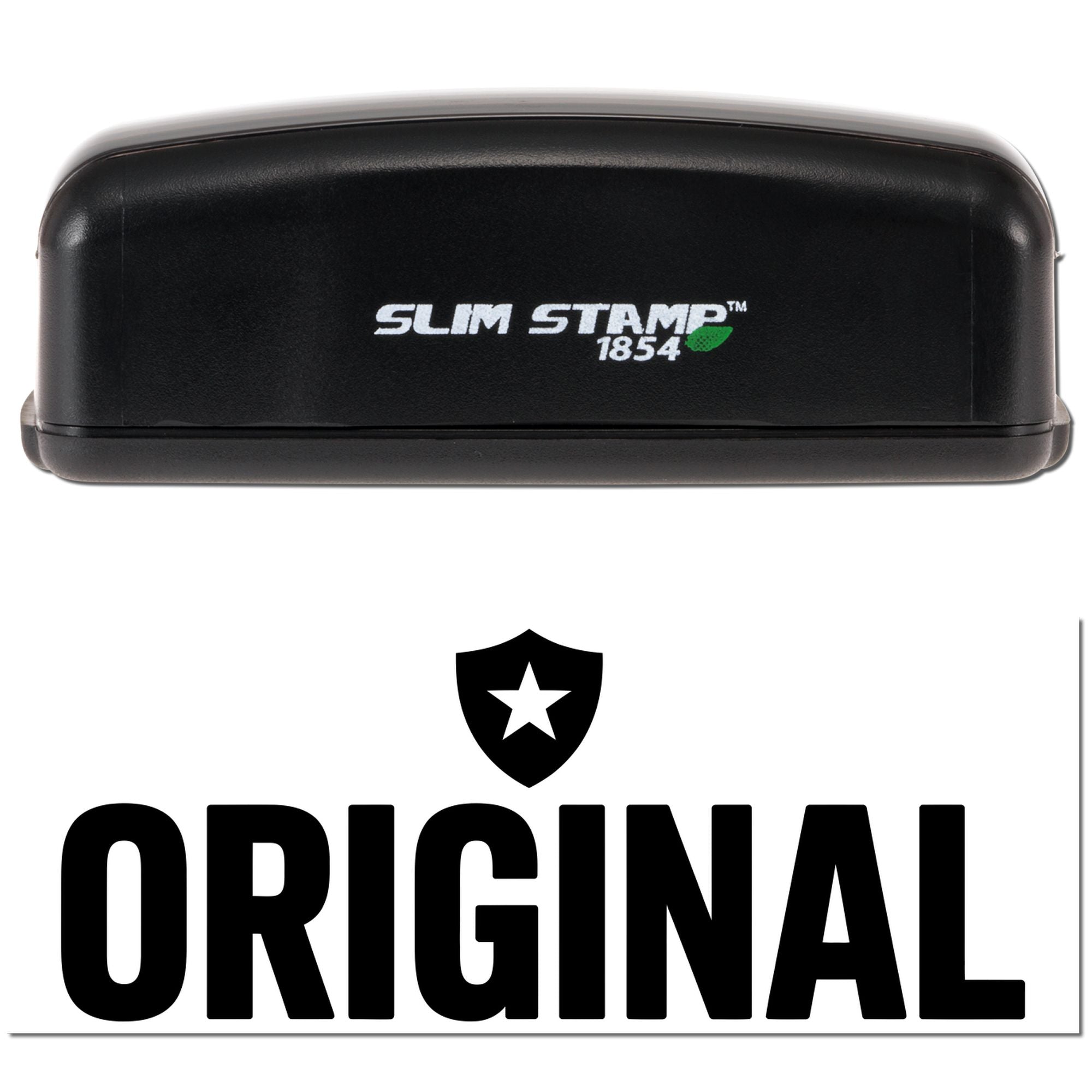 Black Slim Stamp 1854 stamp and seal product with white branding and original seal logo on a white background.
