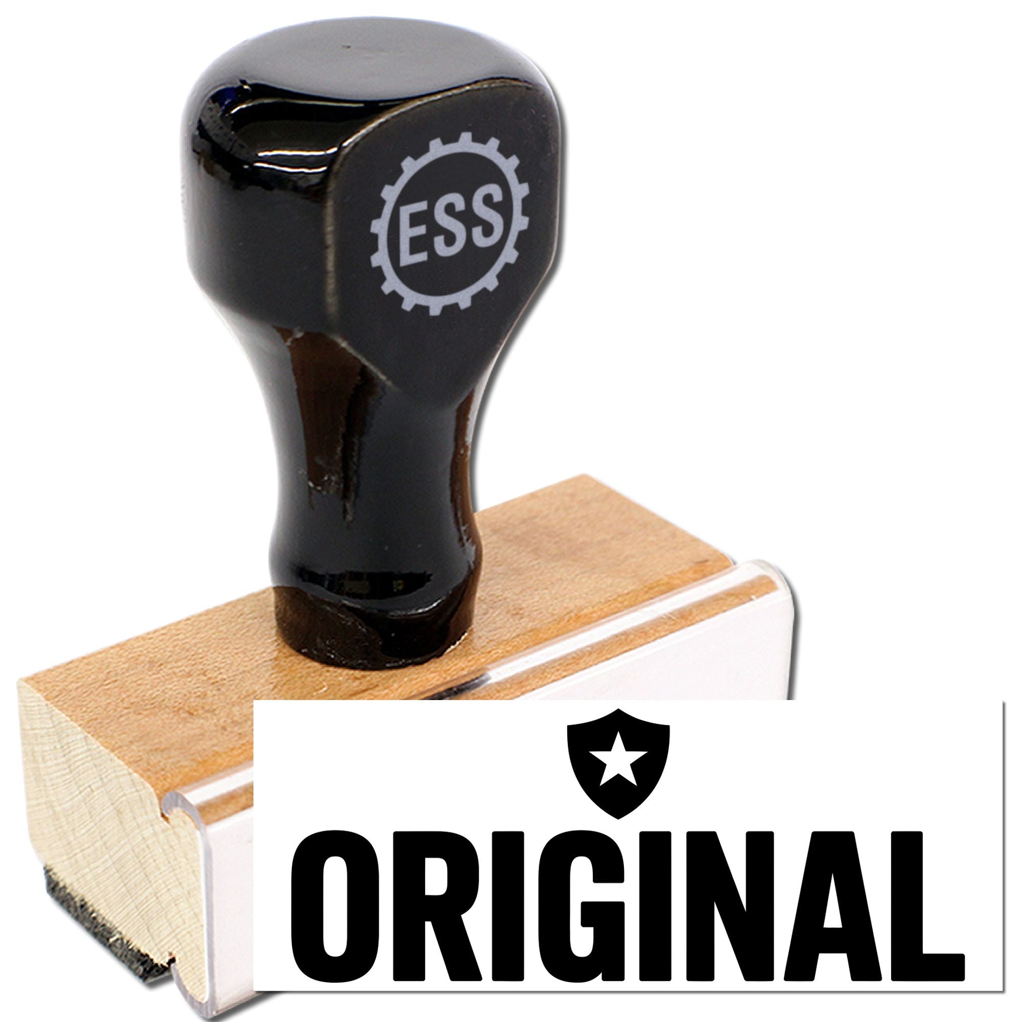 Black stamp and seal product with wooden handle and ORIGINAL label on a white background.