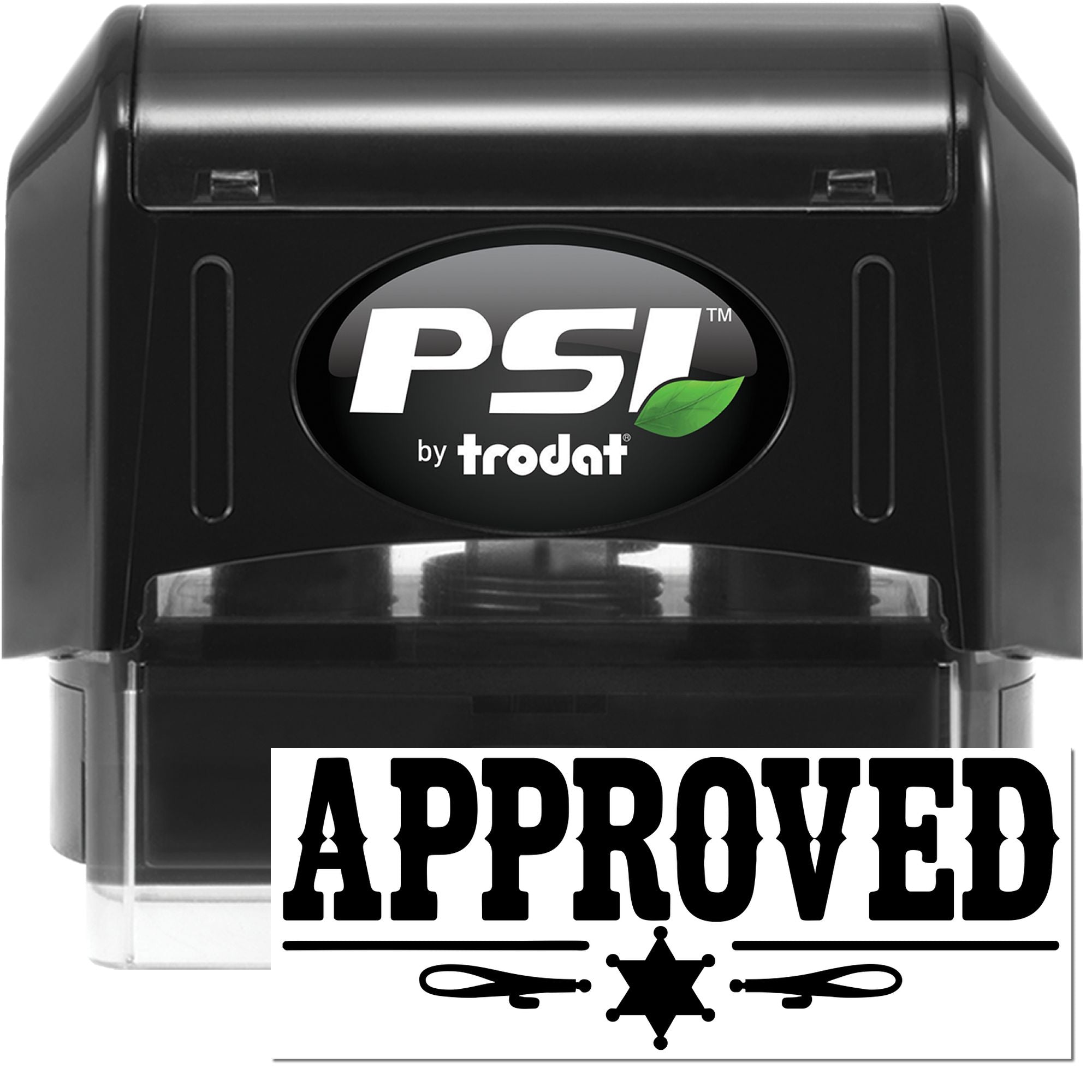 Black PSI by Trodat self-inking stamp and approved seal design