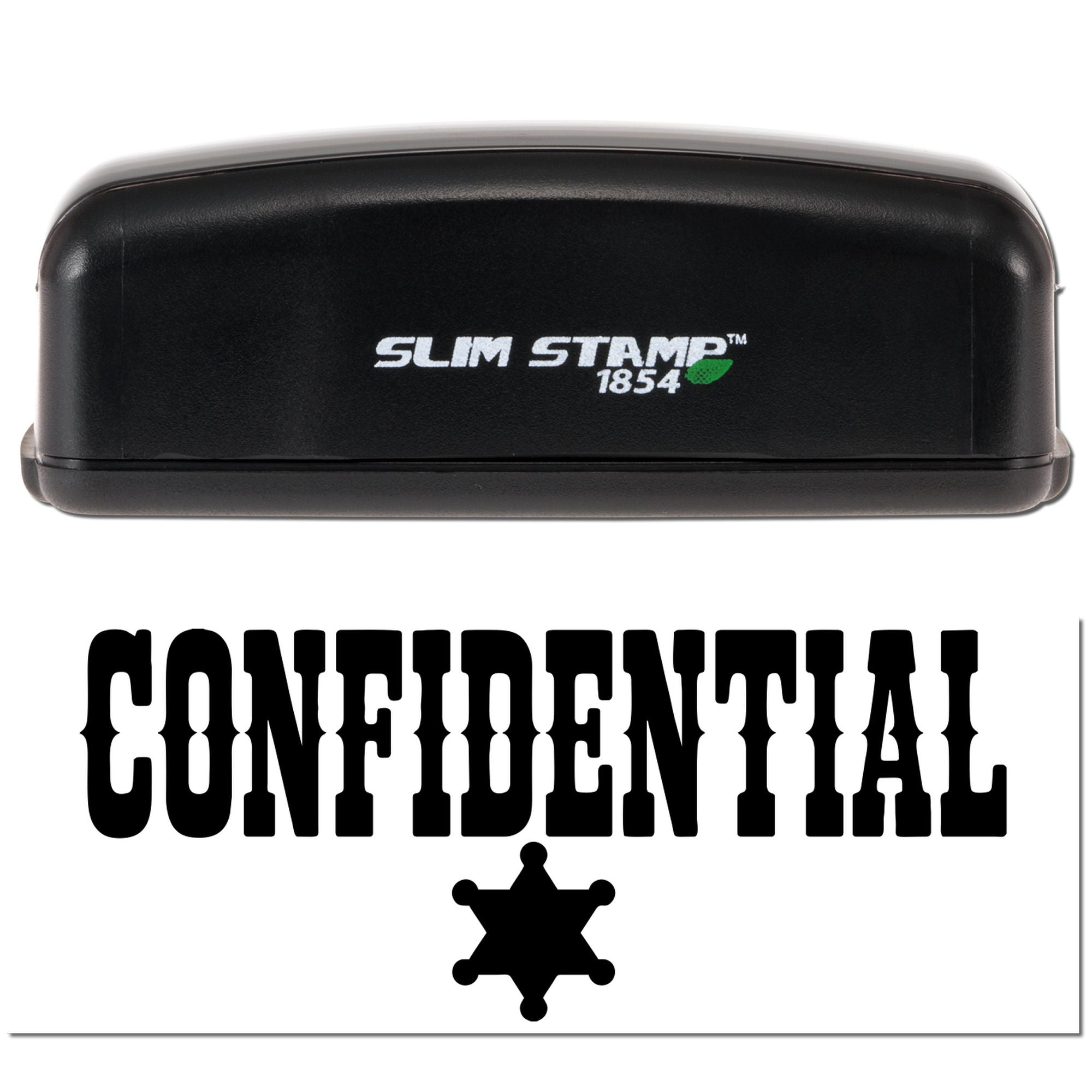 Black Slim Stamp 1854 confidential stamp and sheriff-style seal on white background