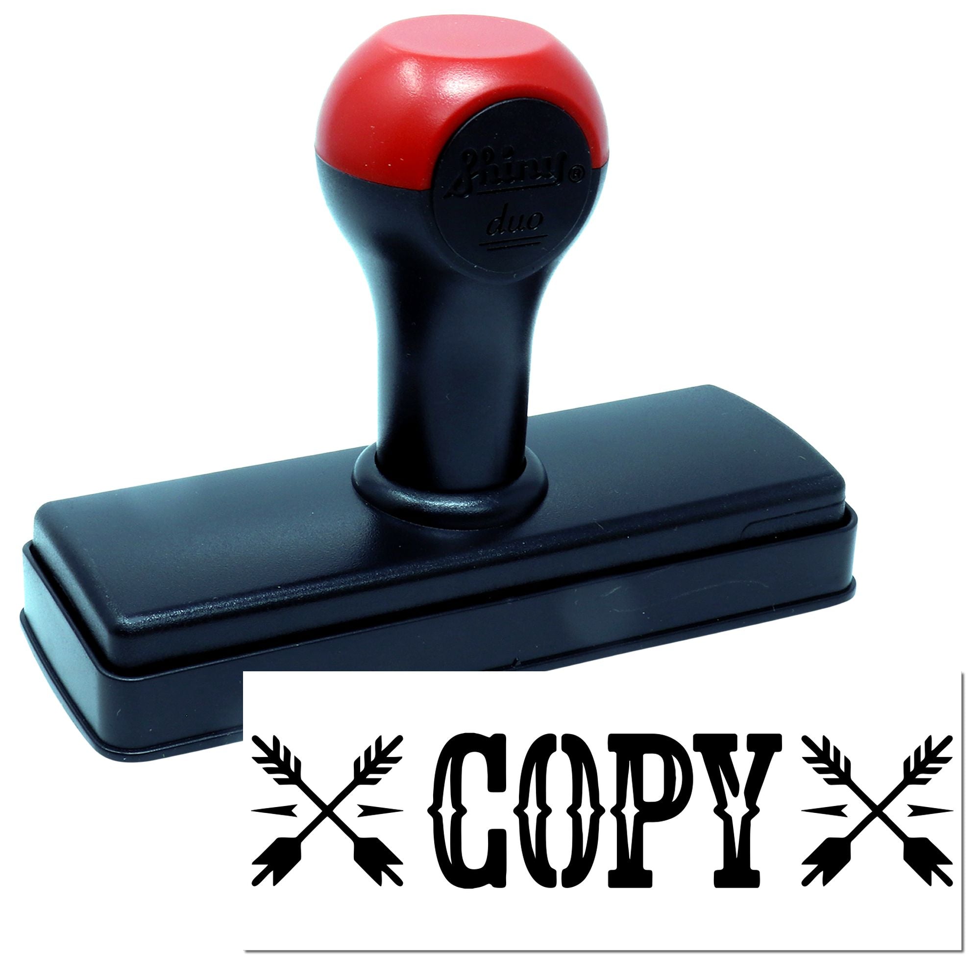 Red-and-black self-inking stamp with rectangular base and COPY seal impression
