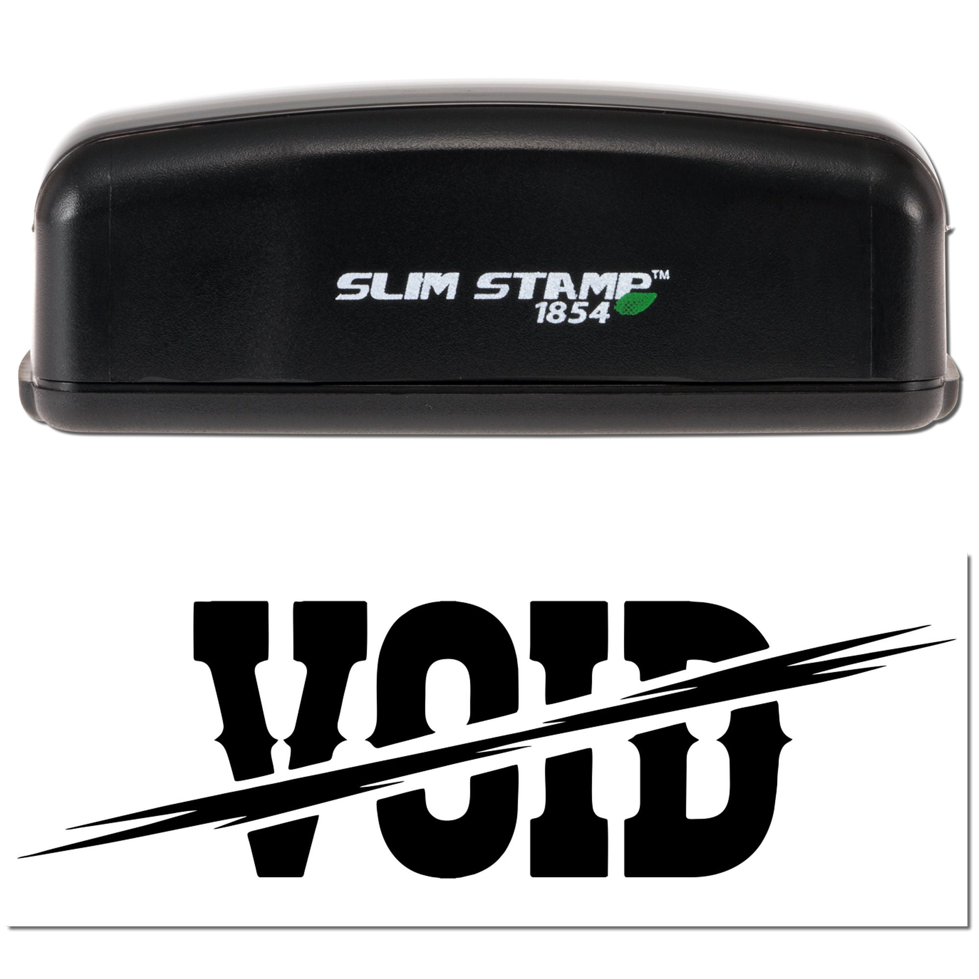 Black Slim Stamp 1854 self-inking stamp with bold VOID seal impression on white background