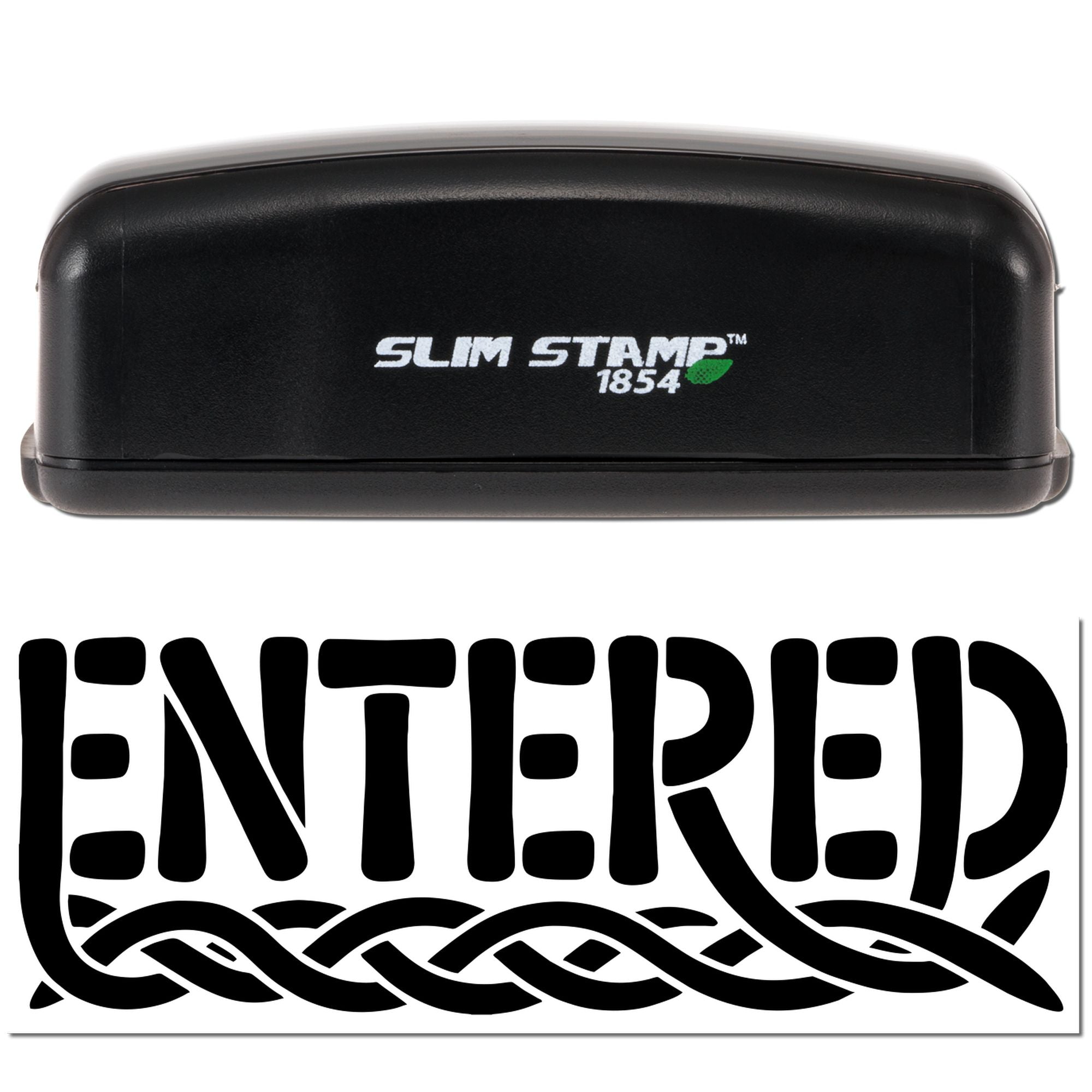 Black Slim Stamp 1854 stamp and seal with white logo above bold black ENTERED text on a white background.