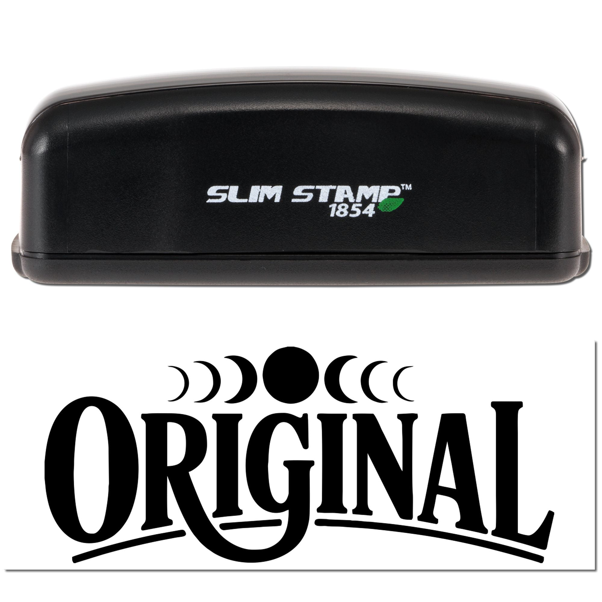 Black Slim Stamp 1854 stamp and seal with white Slim Stamp logo and bold black Original branding on a white background
