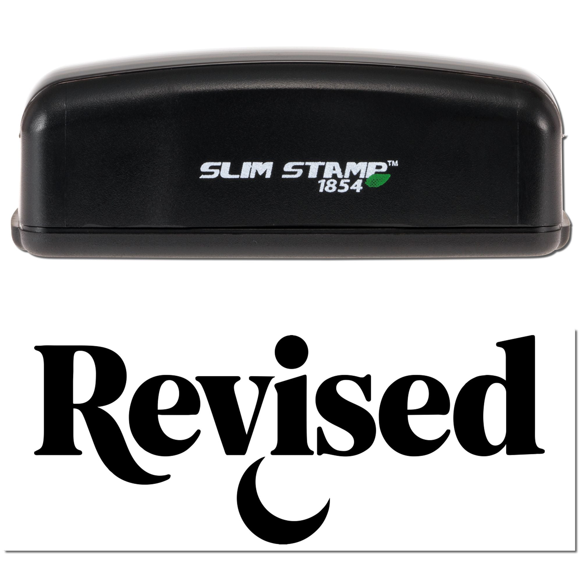 Black Slim Stamp 1854 self-inking stamp with bold black Revised seal on white background.