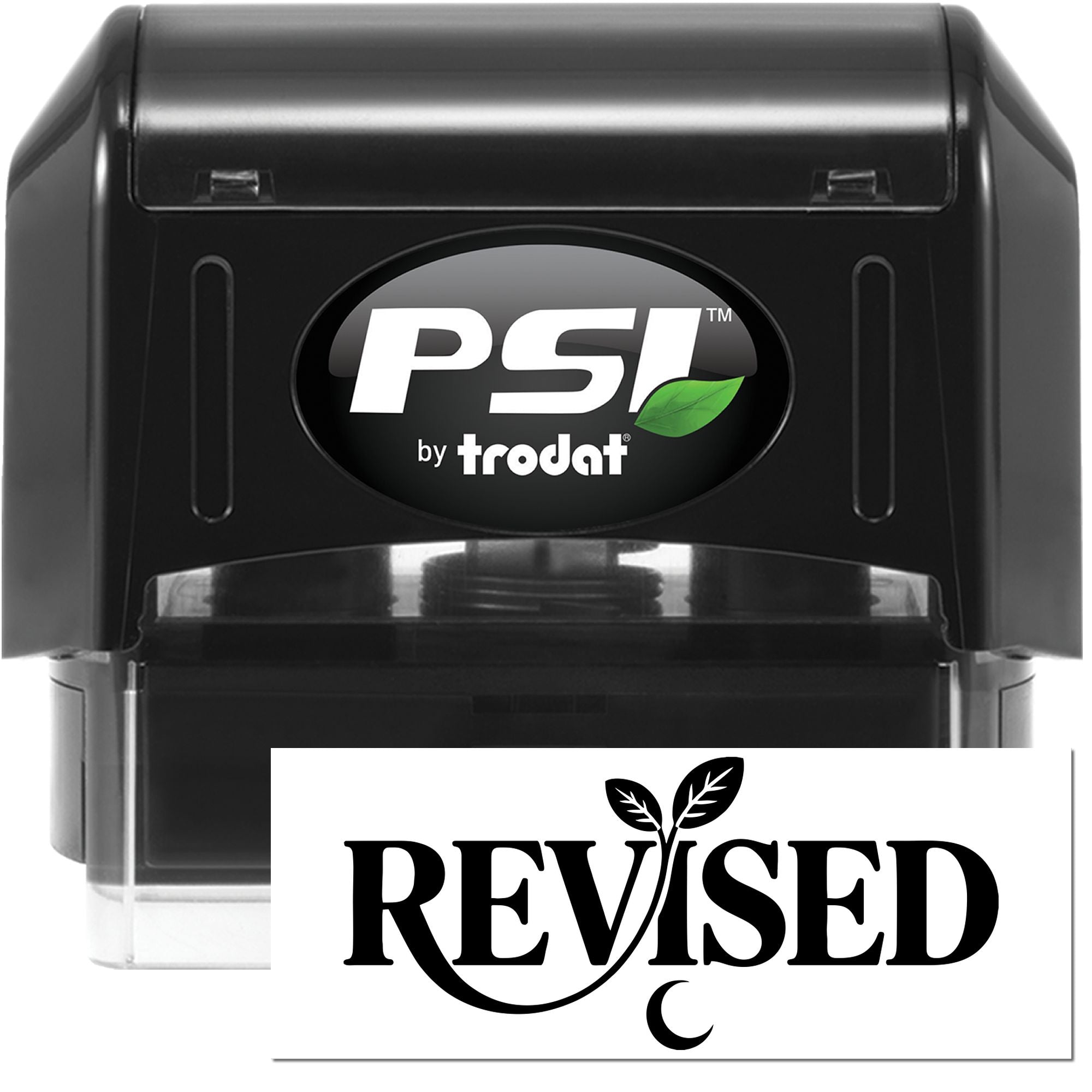 Black PSI by Trodat self-inking stamp and REVISED seal with leaf logo