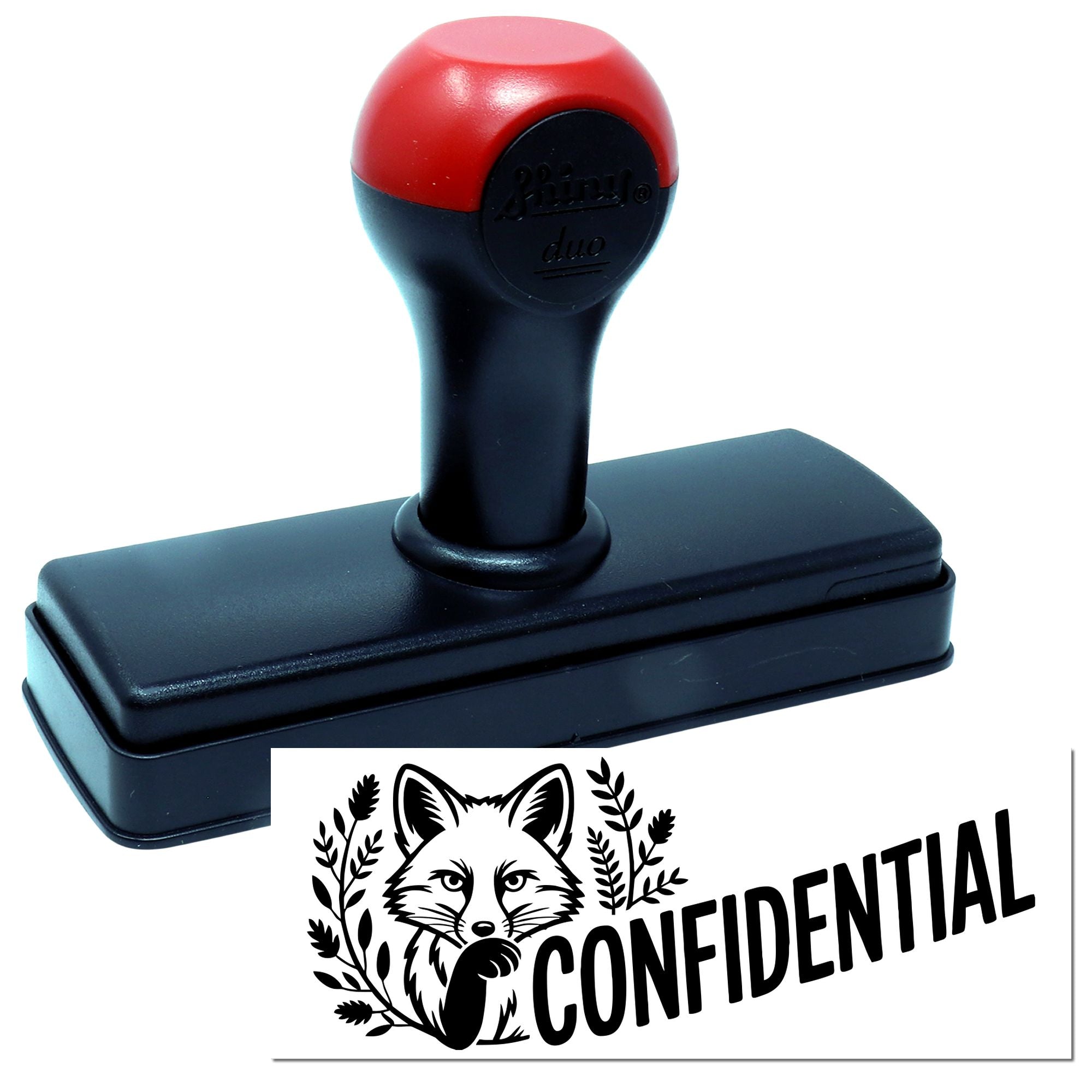 Red-and-black self-inking stamp and seal with CONFIDENTIAL fox logo