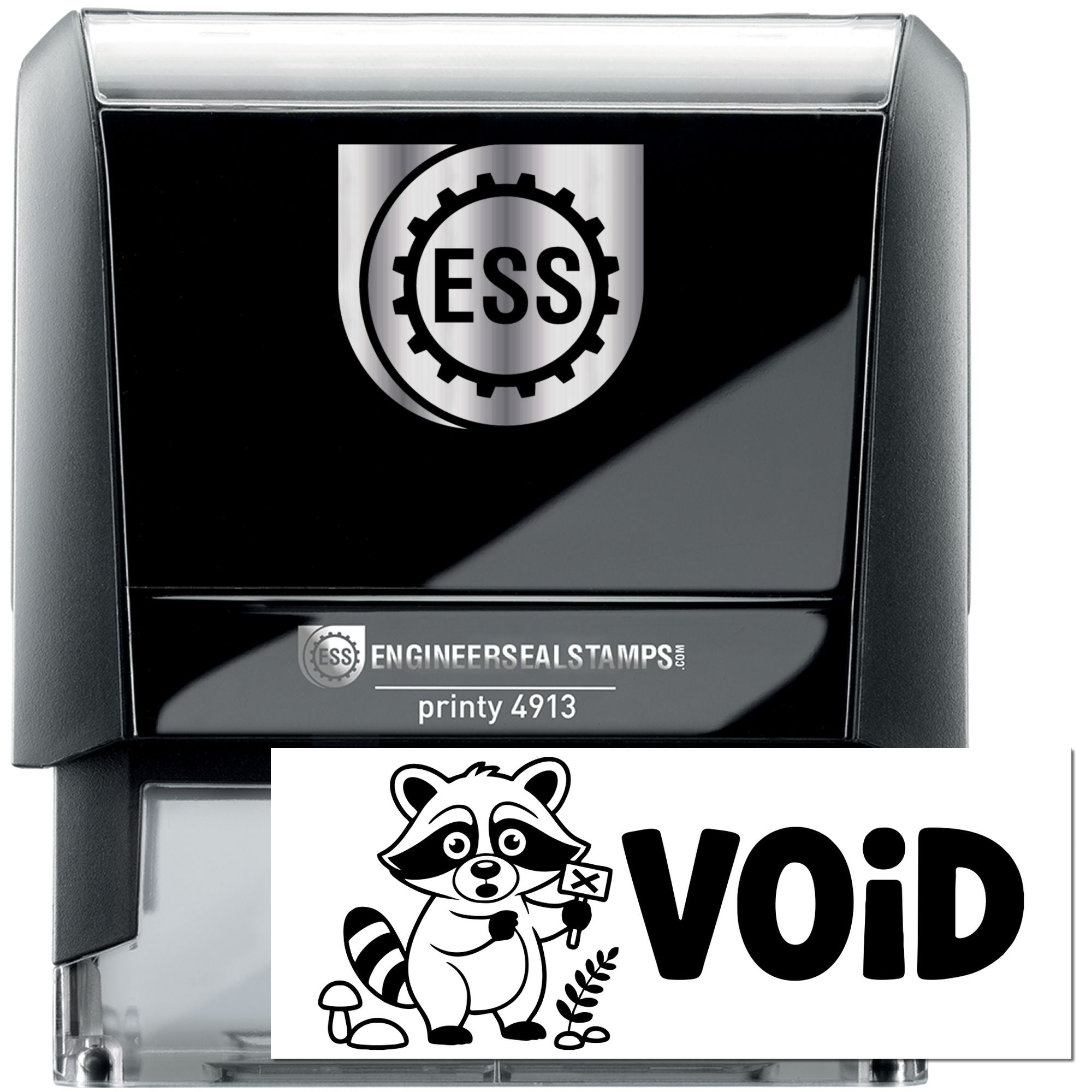 Black and gray self-inking EngineerSeal stamp with ESS logo and VOID security seal graphic