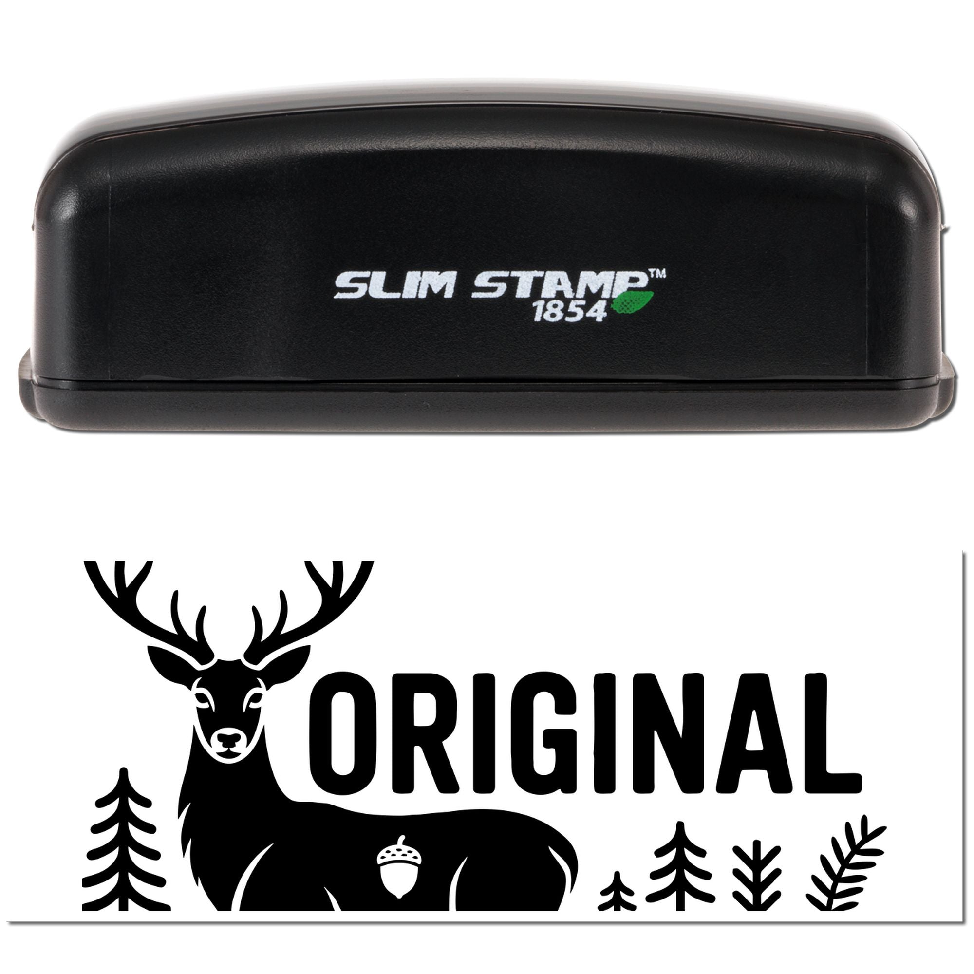 Black Slim Stamp 1854 stamp and Original seal with deer logo on white background