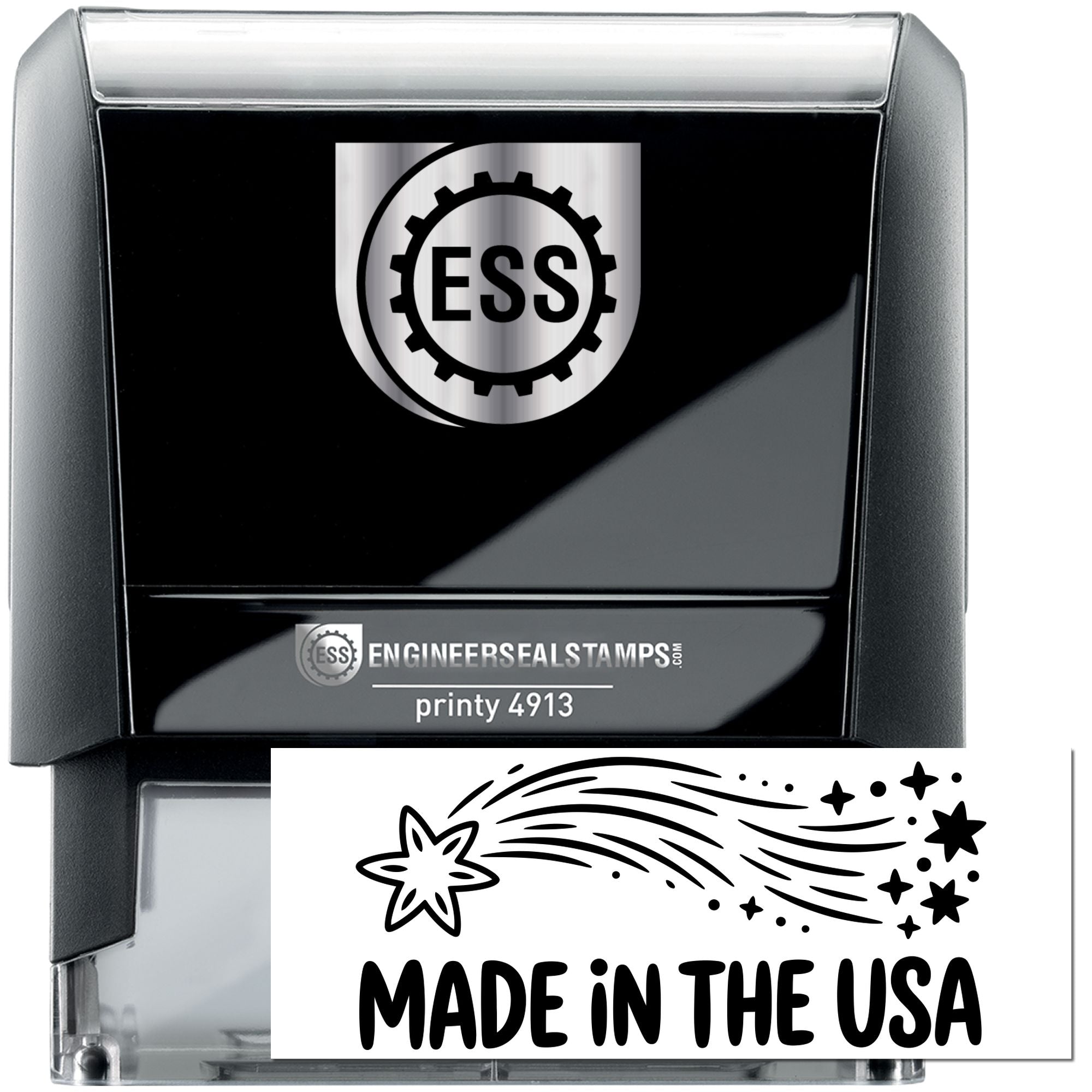 Black and gray self-inking engineer seal stamp with ESS logo, Printy 4913, and Made in the USA label.