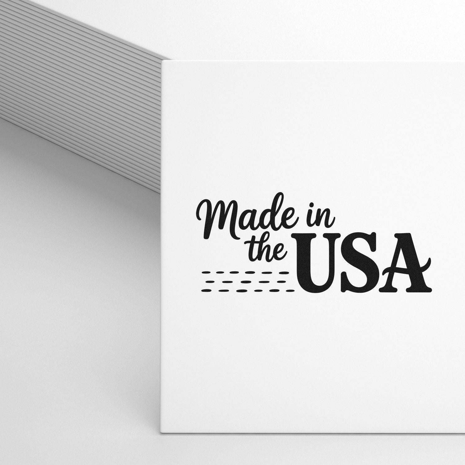 White stamp and seal product with black Made in the USA lettering on a clean white background