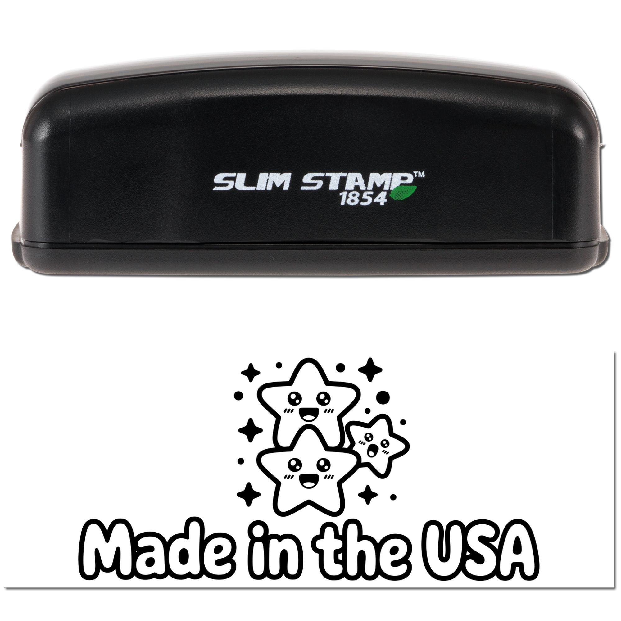 Black Slim Stamp 1854 seal with cute star design and Made in the USA text.