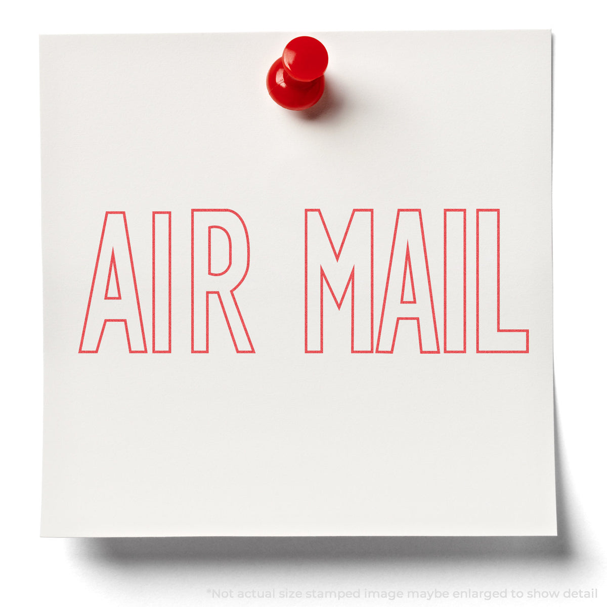 "Air mail" stamp and its crisp Approximately 1/2 in tall x 1-5/8 in wide impression on paper