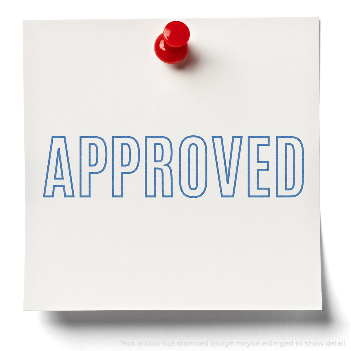"Approved" stamp and its crisp 1/2 x 1-5/8 in impression on paper