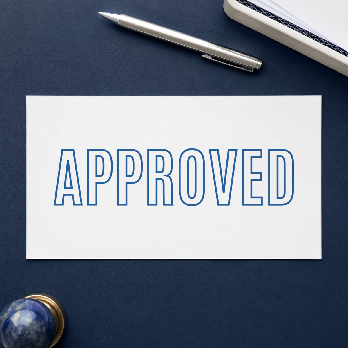 "Approved" imprint on a printed page, Xstamper No. 1008
