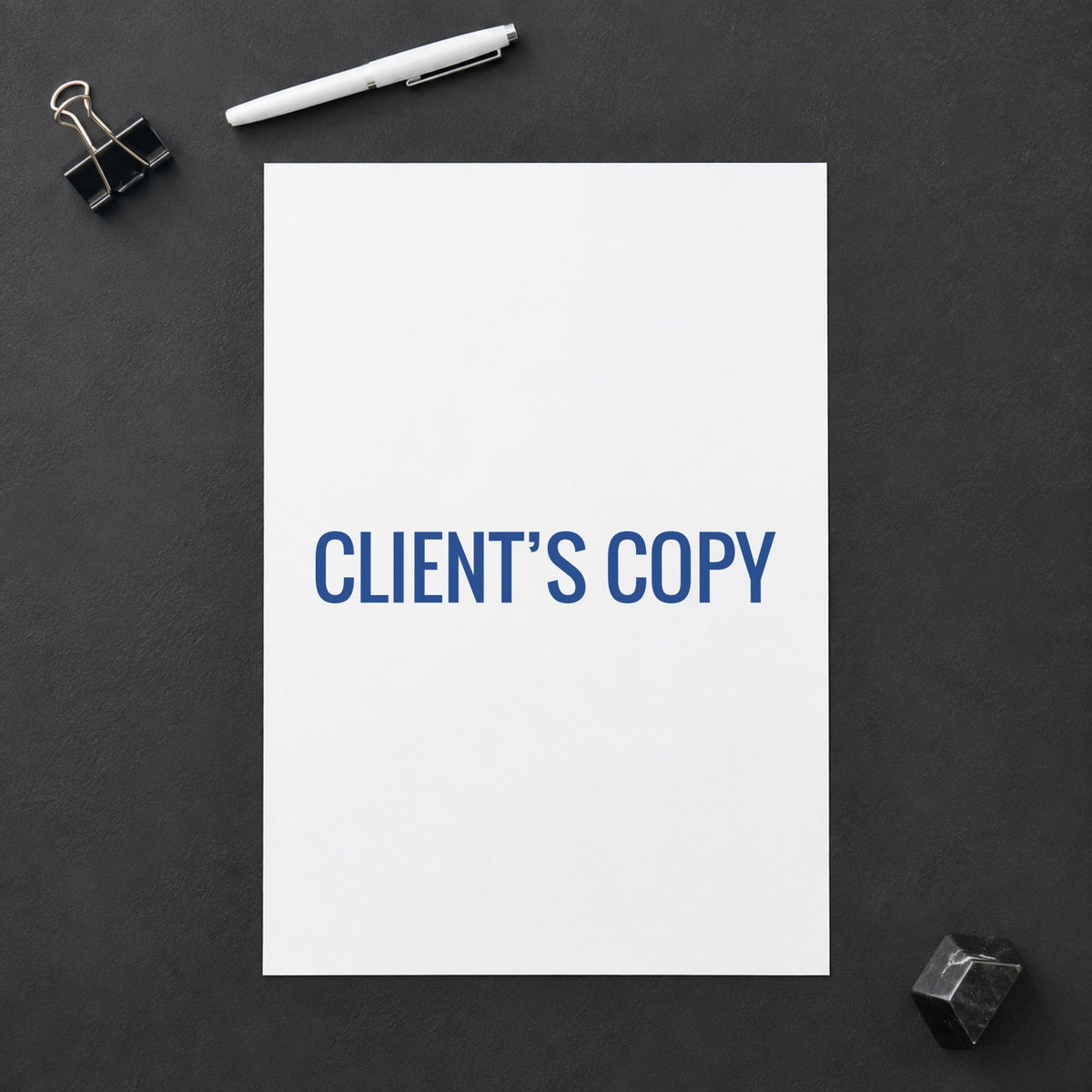 Pre-inked "Client's copy" stamp applied to a document, 1/2 x 1-5/8 in impression