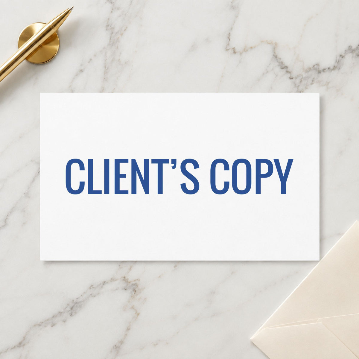 "Client's copy" Xstamper pre-inked stamp beside its rectangle imprint