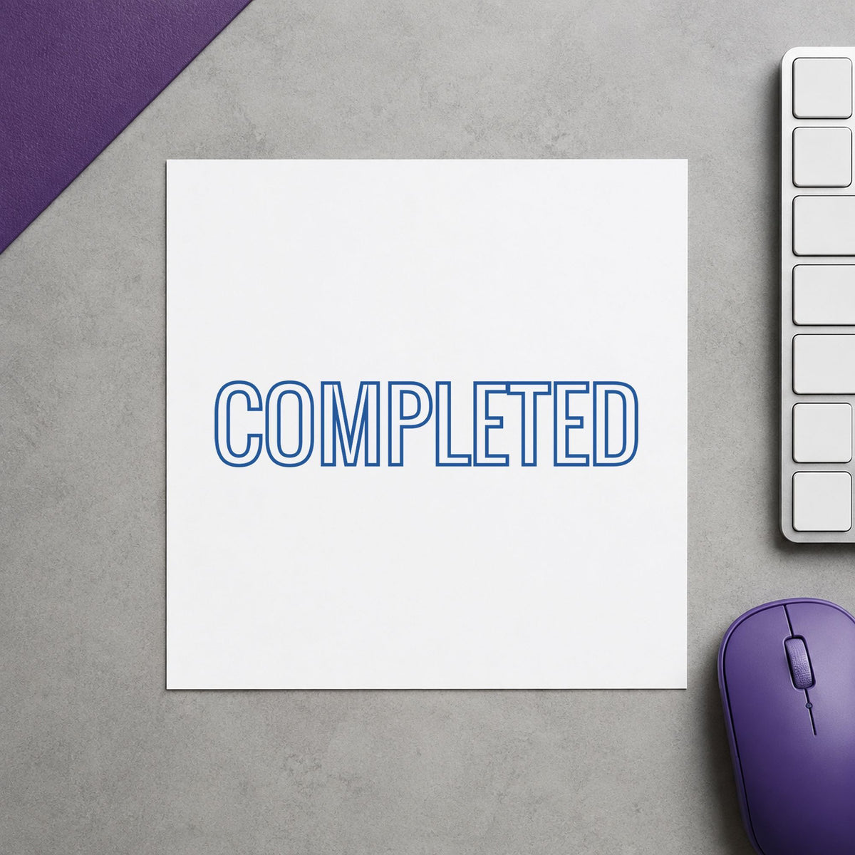 "Completed" imprint sized Approximately 1/2 in tall x 1-5/8 in wide on a document page