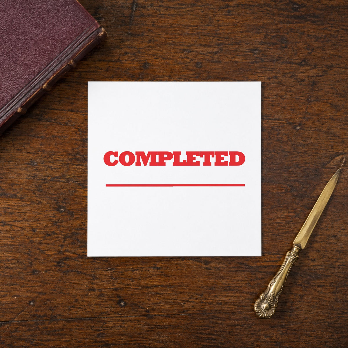 "Completed" Xstamper No. 1214 stamp shown in everyday handling