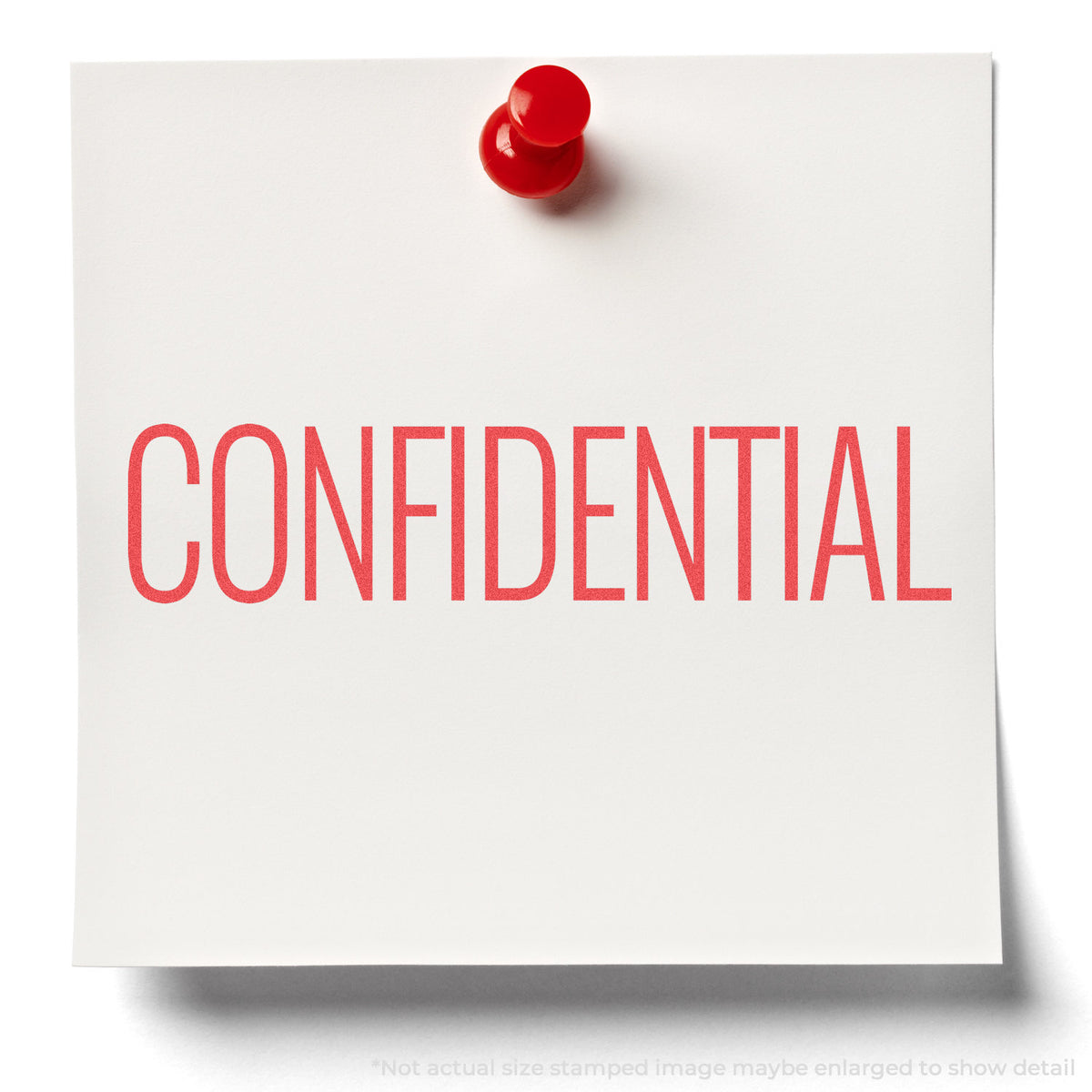 "Confidential" stamp and its crisp Approximately 1/2 in tall x 1-5/8 in wide impression on paper
