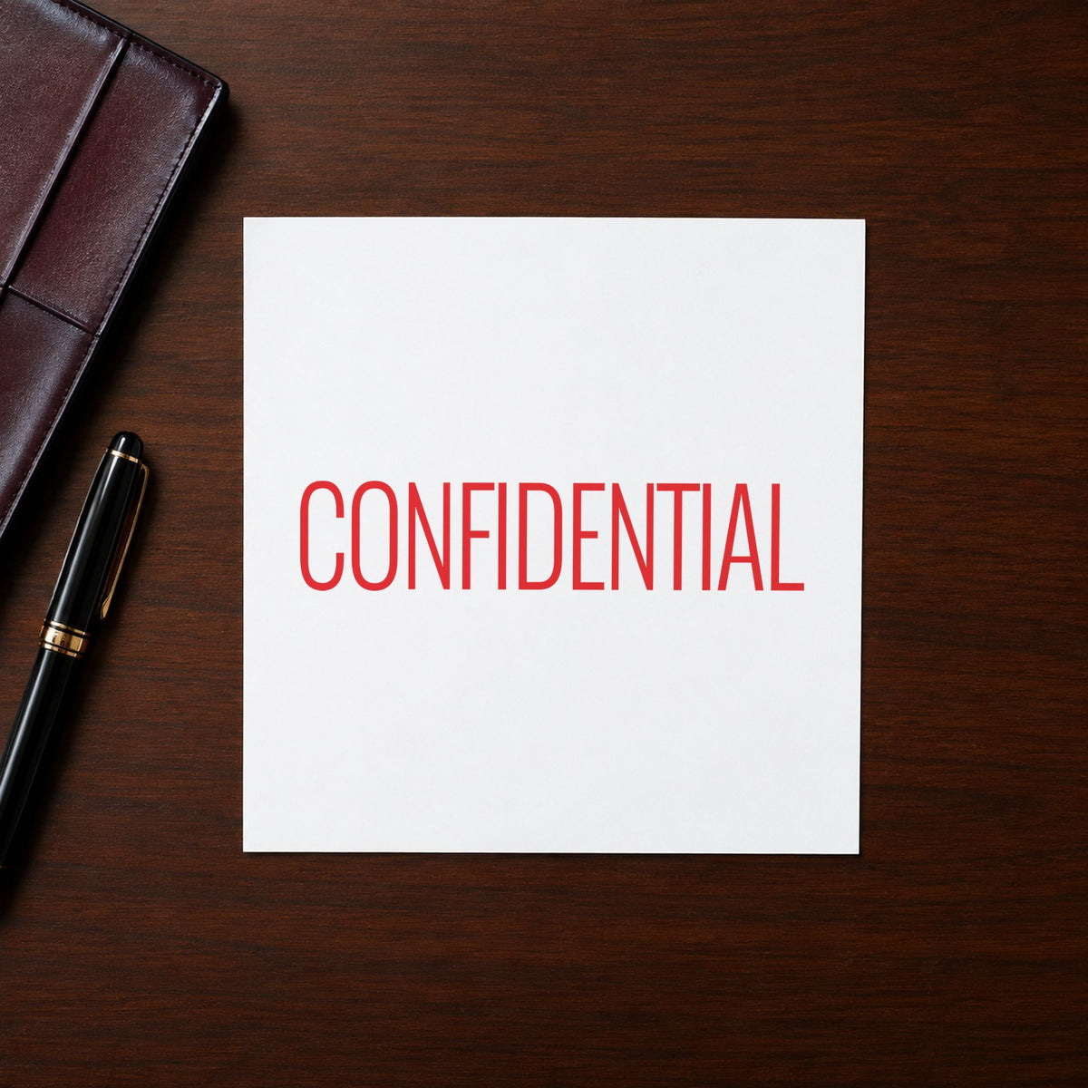 Pre-inked "Confidential" stamp applied to a document, Approximately 1/2 in tall x 1-5/8 in wide impression