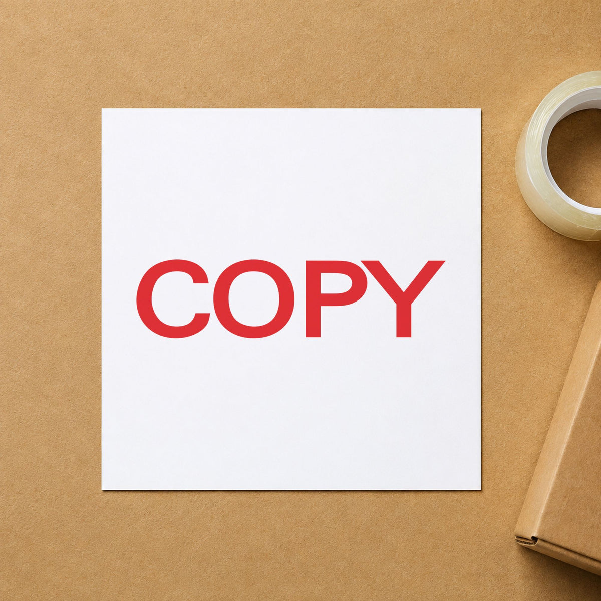 "Copy" Xstamper stamp in use on paper, 1/2 x 1-5/8 in rectangle imprint