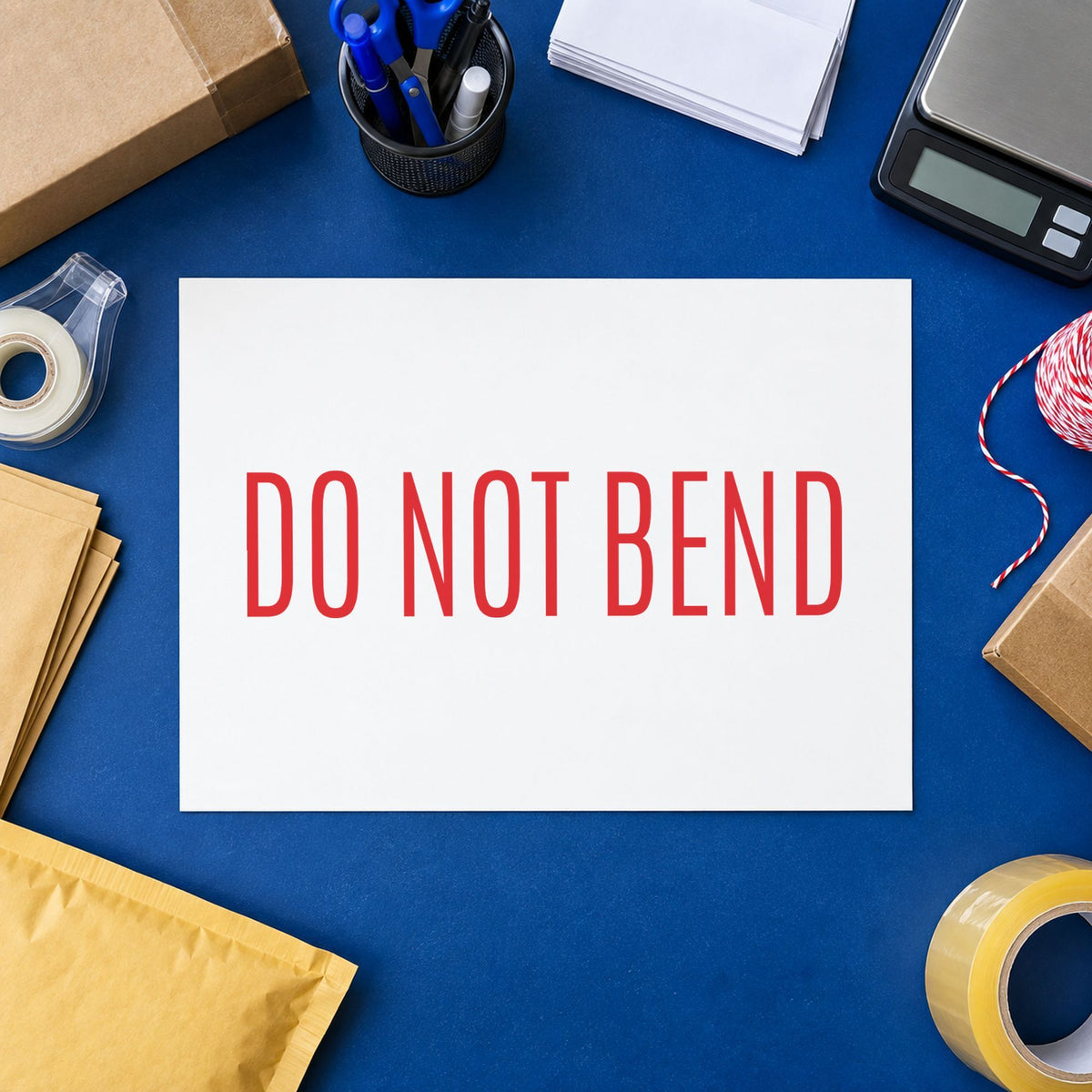 Pre-inked "Do not bend" stamp applied to a document, Approximately 1/2 in tall x 1-5/8 in wide impression