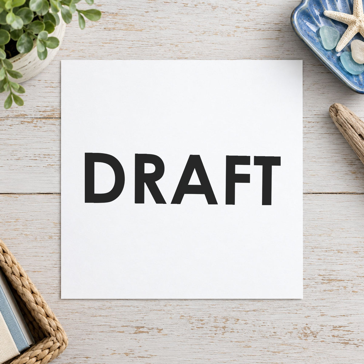 "Draft" Xstamper stamp in use on paper, 1/2 x 1-5/8 in rectangle imprint