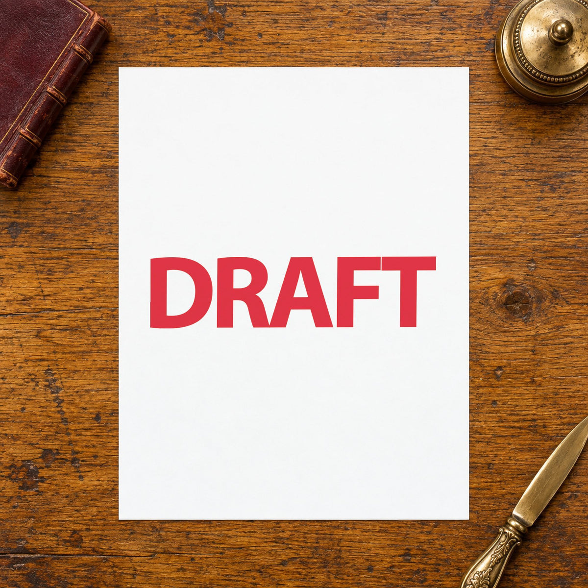 "Draft" Xstamper stamp in use on paper, Approximately 1/2 in tall x 1-5/8 in wide rectangle imprint