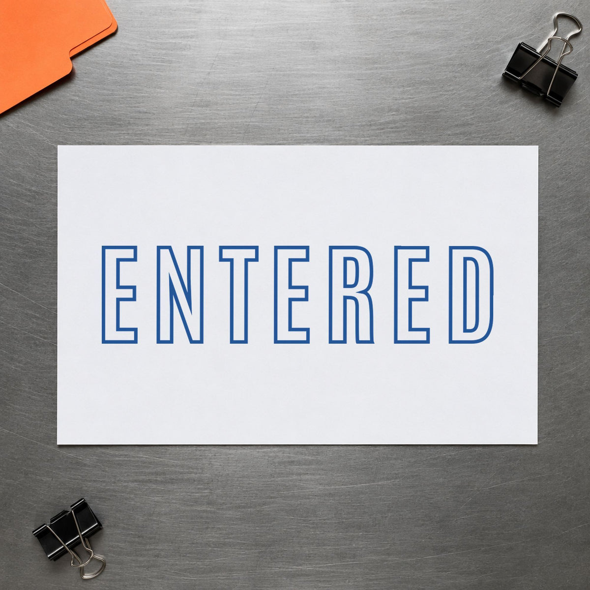 "Entered" imprint on a printed page, Xstamper No. 1021