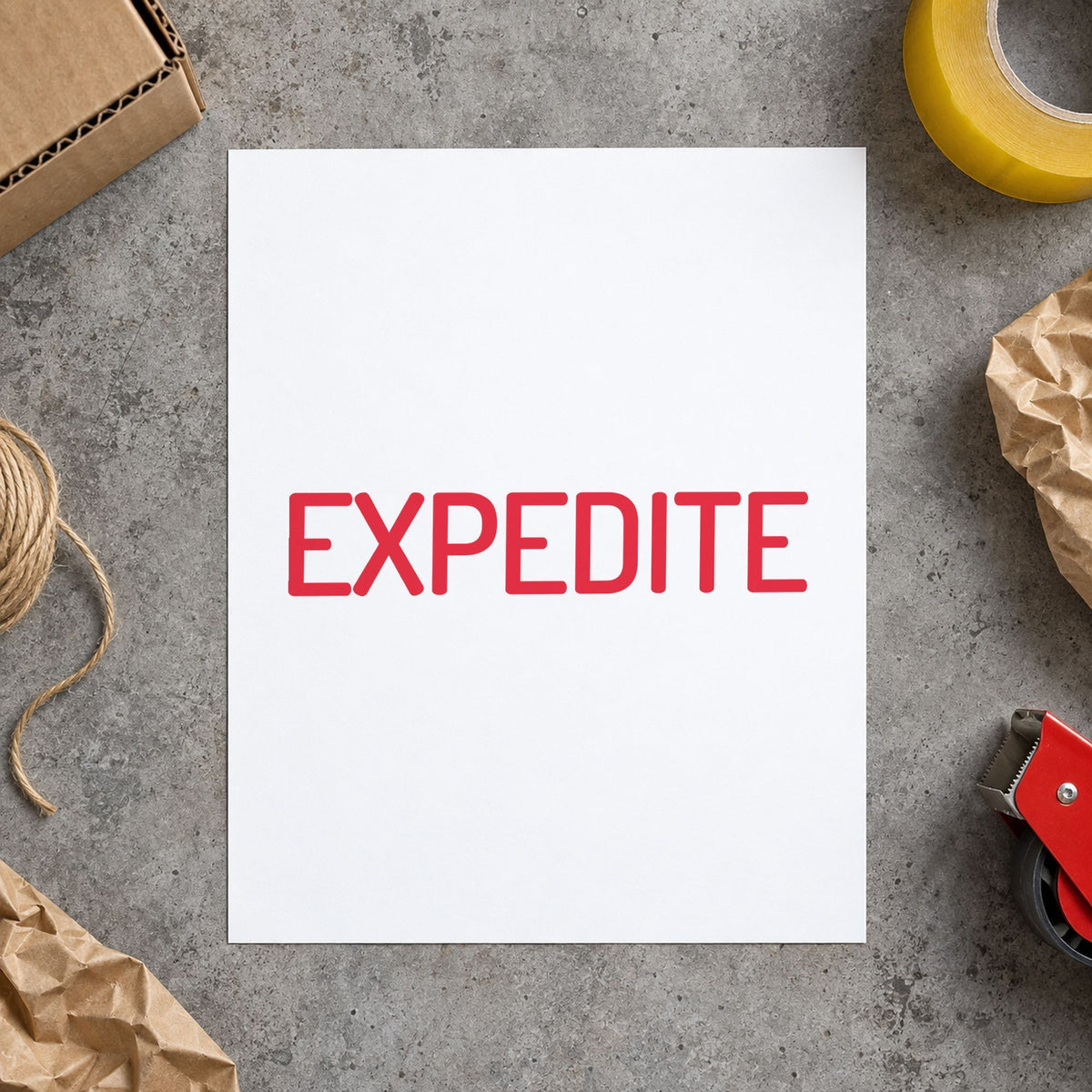 "Expedite" stamp pressed on paper, no separate ink pad needed