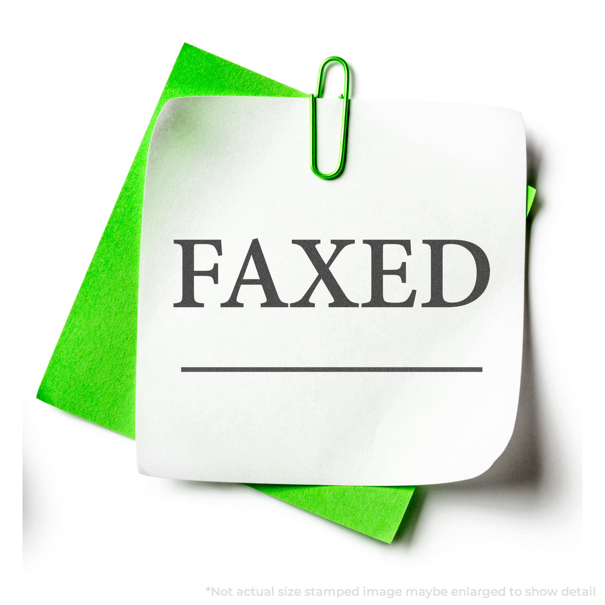"Faxed" stamp and its crisp Approximately 1/2 in tall x 1-5/8 in wide impression on paper