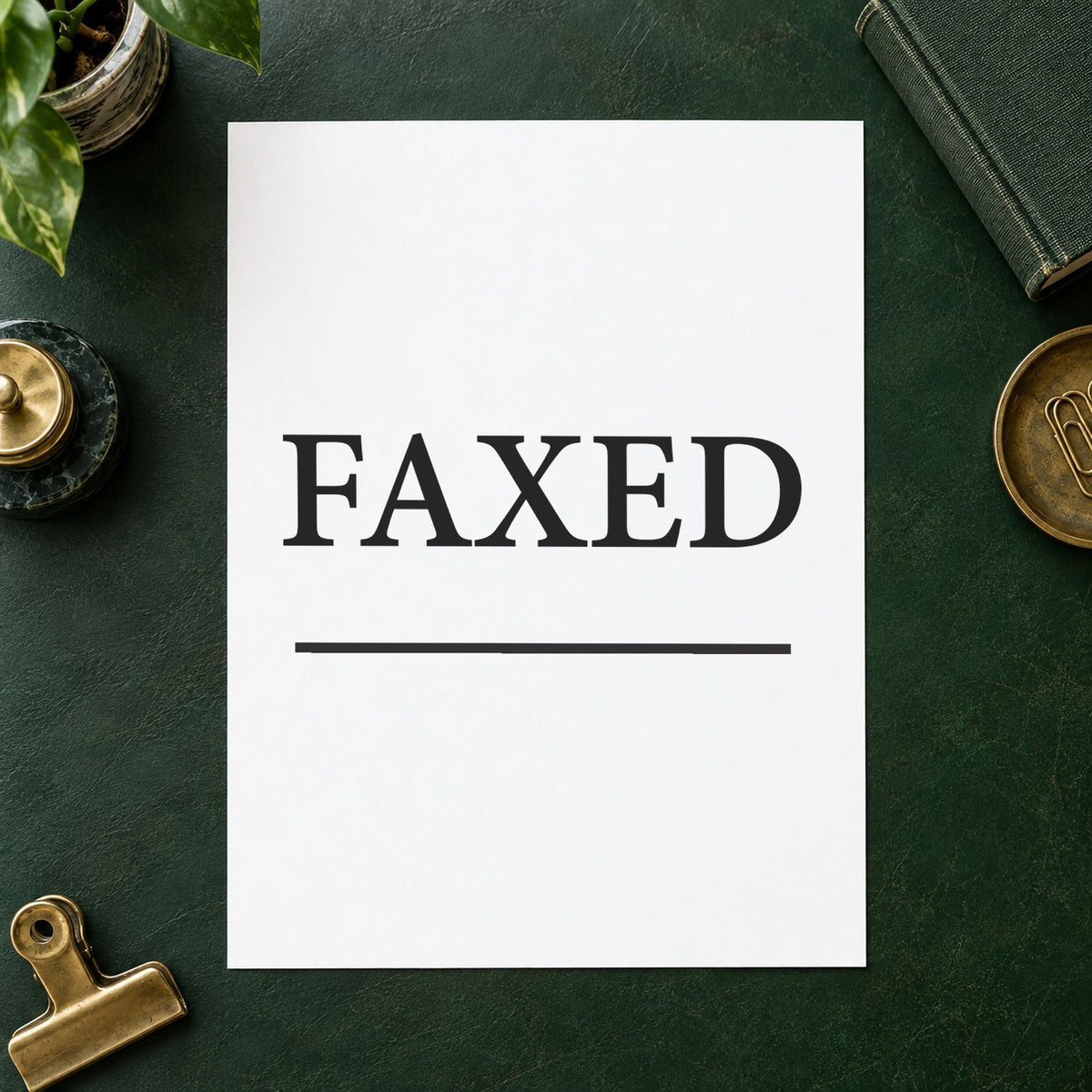 "Faxed" imprint on a printed page, Xstamper No. 1216