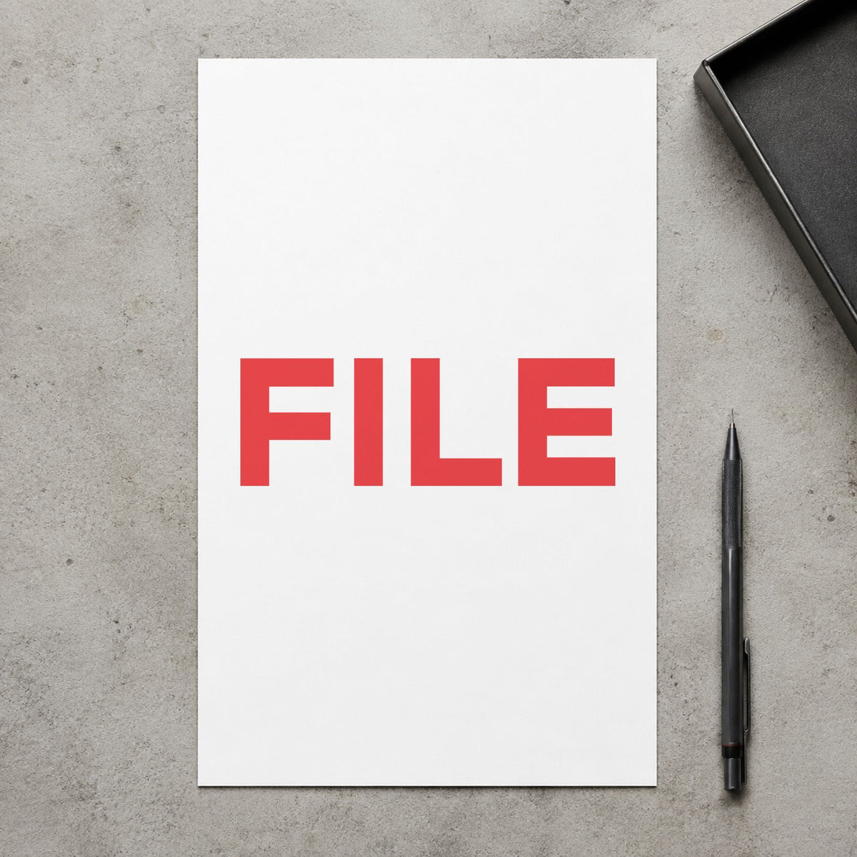 "File" imprint on a printed page, Xstamper No. 1051