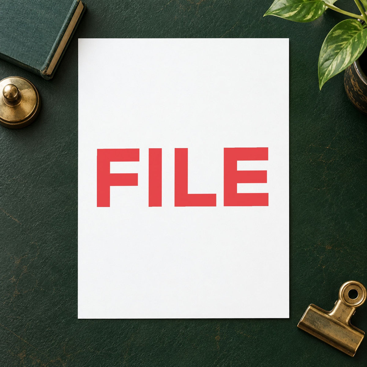 "File" Xstamper pre-inked stamp beside its rectangle imprint