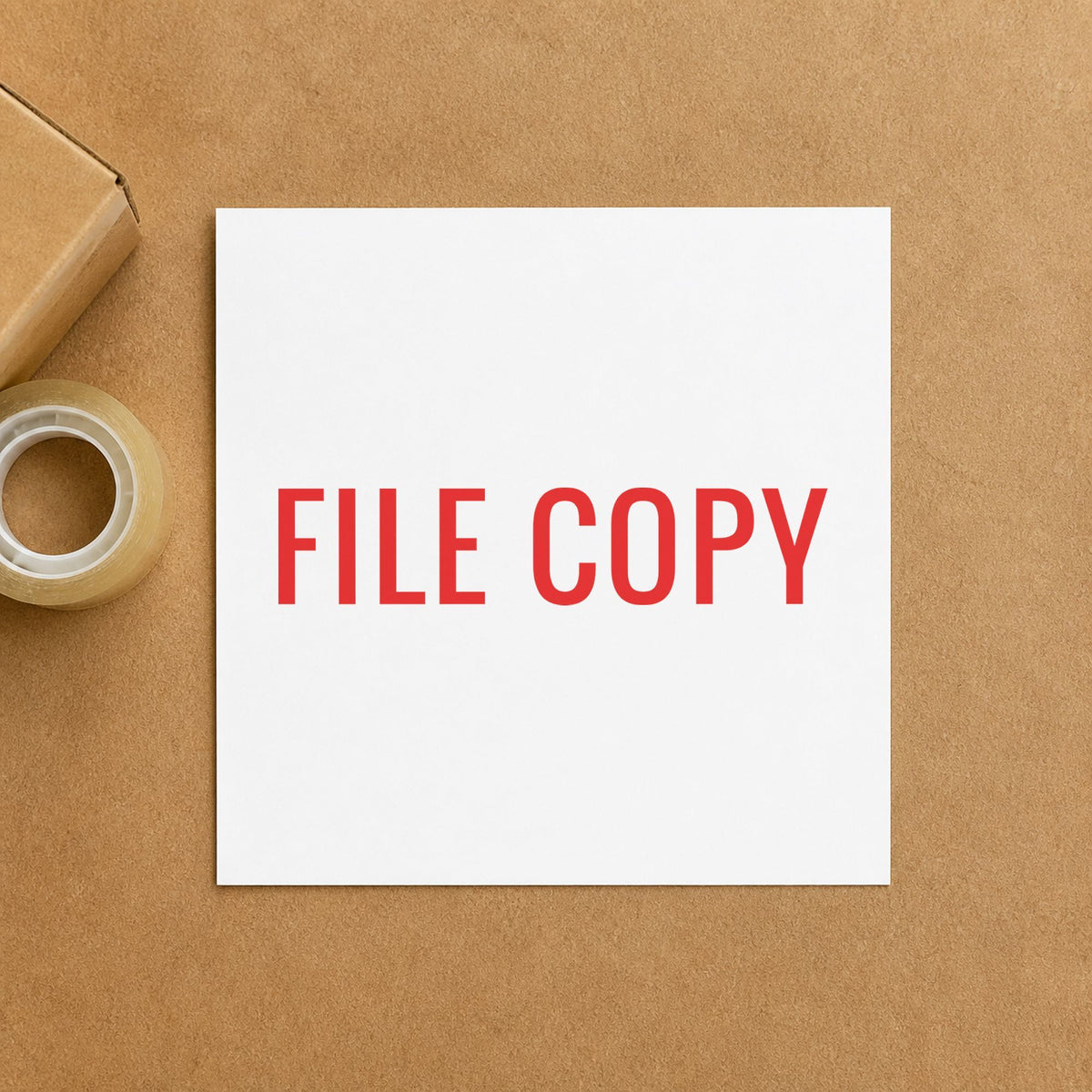 Pre-inked "File copy" stamp marking paperwork in an office setting