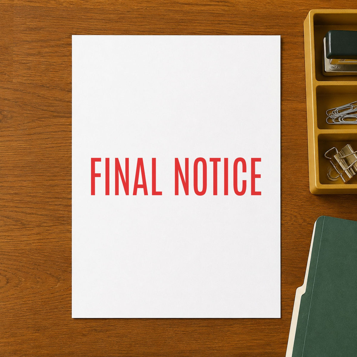 "Final notice" stamp pressed on paper, no separate ink pad needed