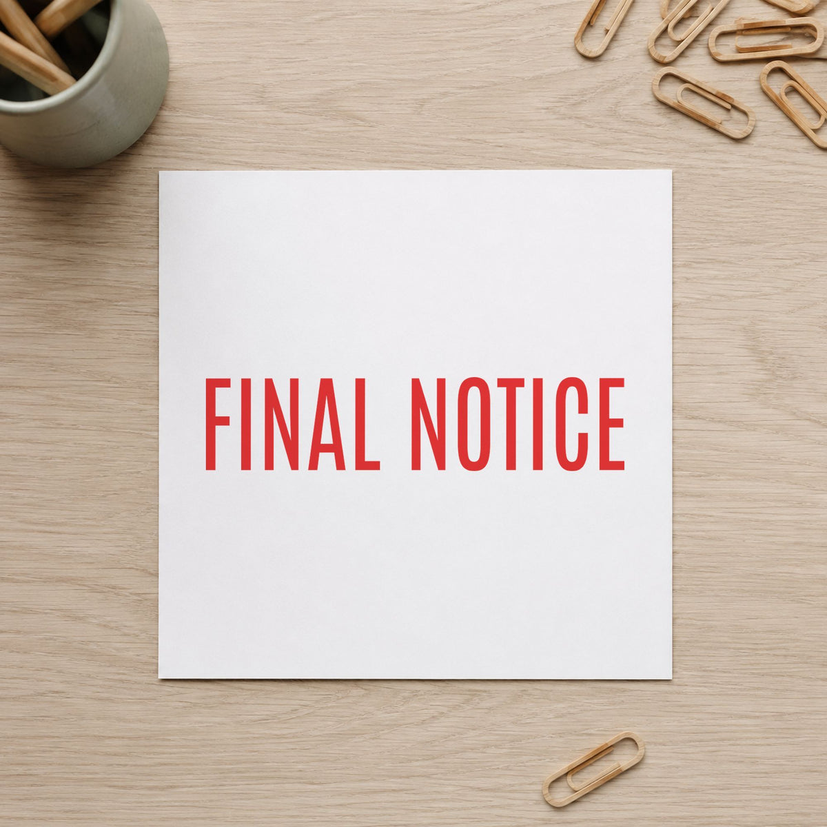 "Final notice" Xstamper pre-inked stamp beside its rectangle imprint
