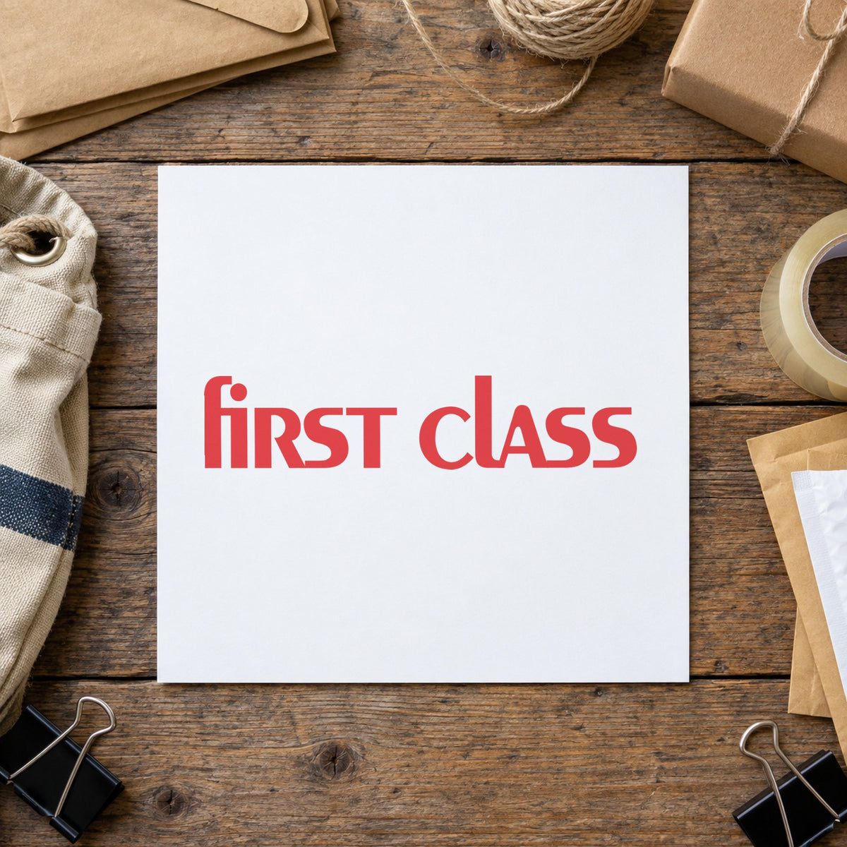 "First class" Xstamper No. 1332 stamp shown in everyday handling