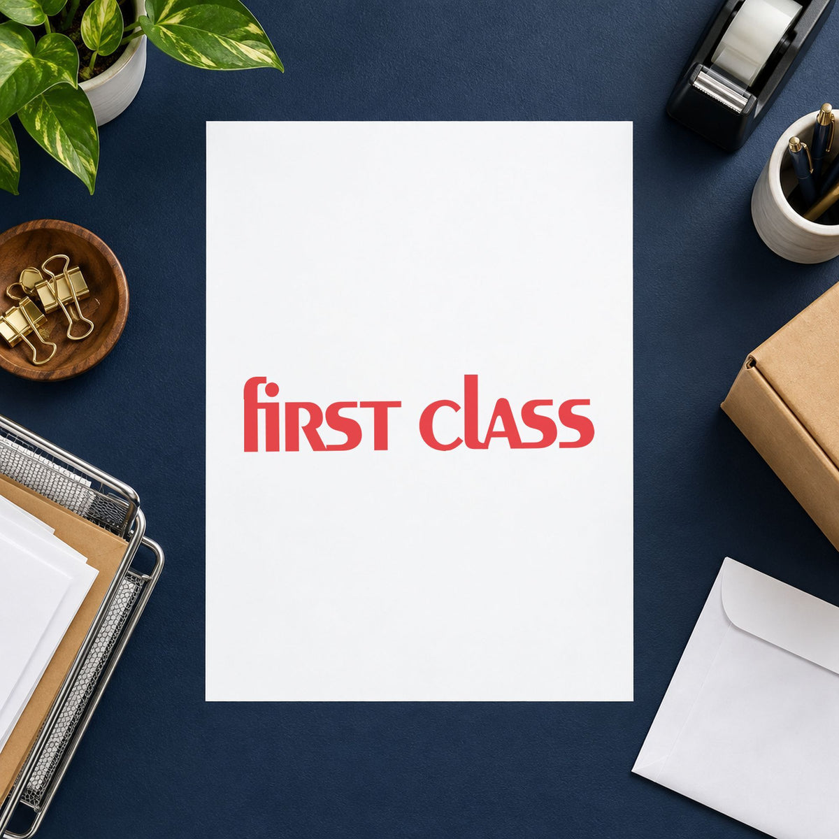 "First class" stamp pressed on paper, no separate ink pad needed