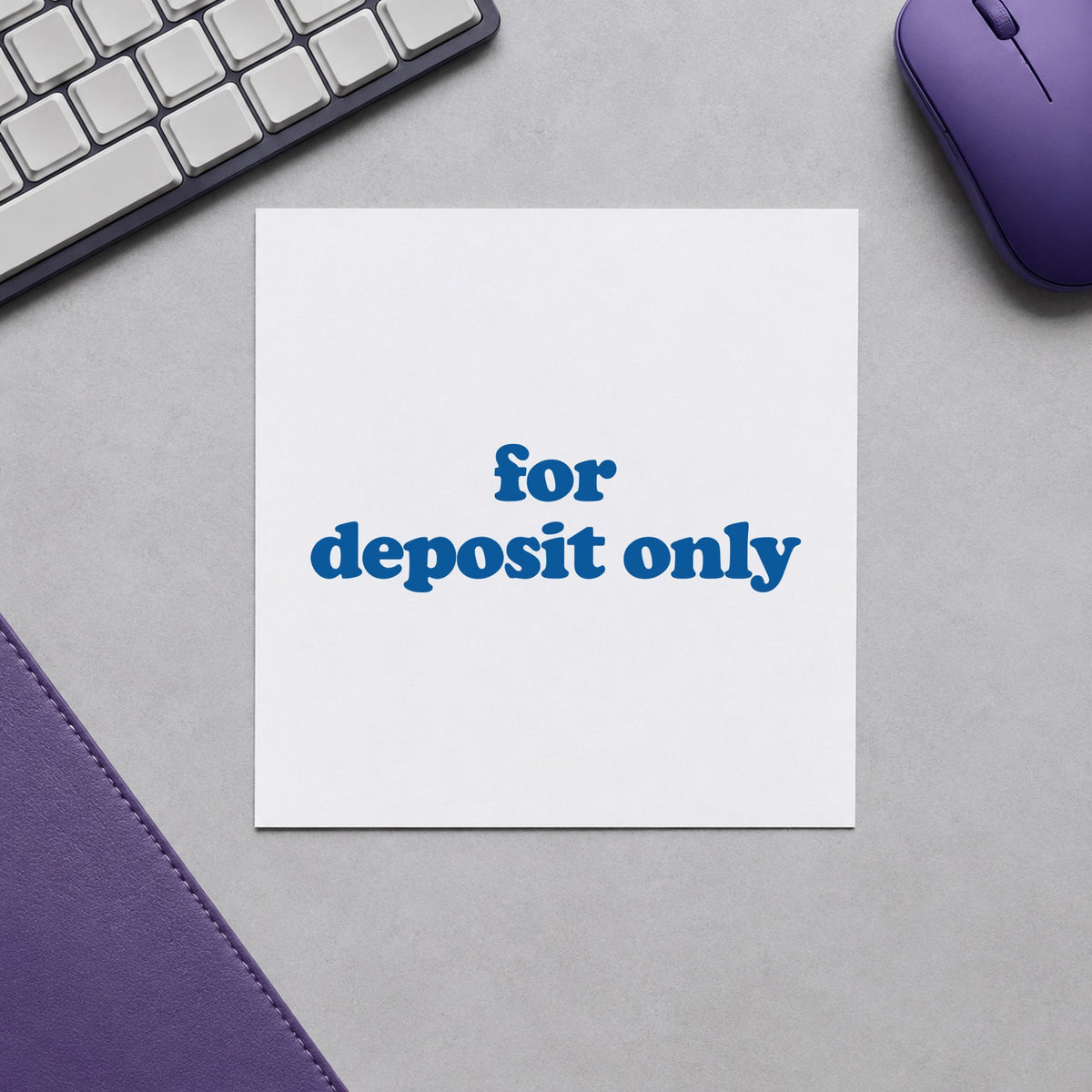 "For deposit only" Xstamper No. 1333 stamp shown in everyday handling