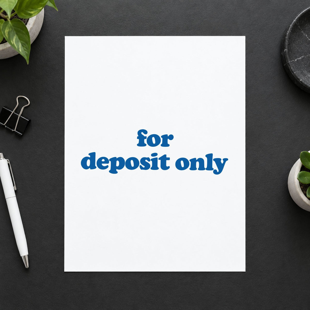 "For deposit only" imprint sized 1/2 x 1-5/8 in on a document page
