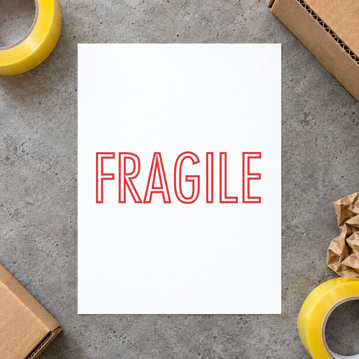"Fragile" Xstamper No. 1010 stamp shown in everyday handling
