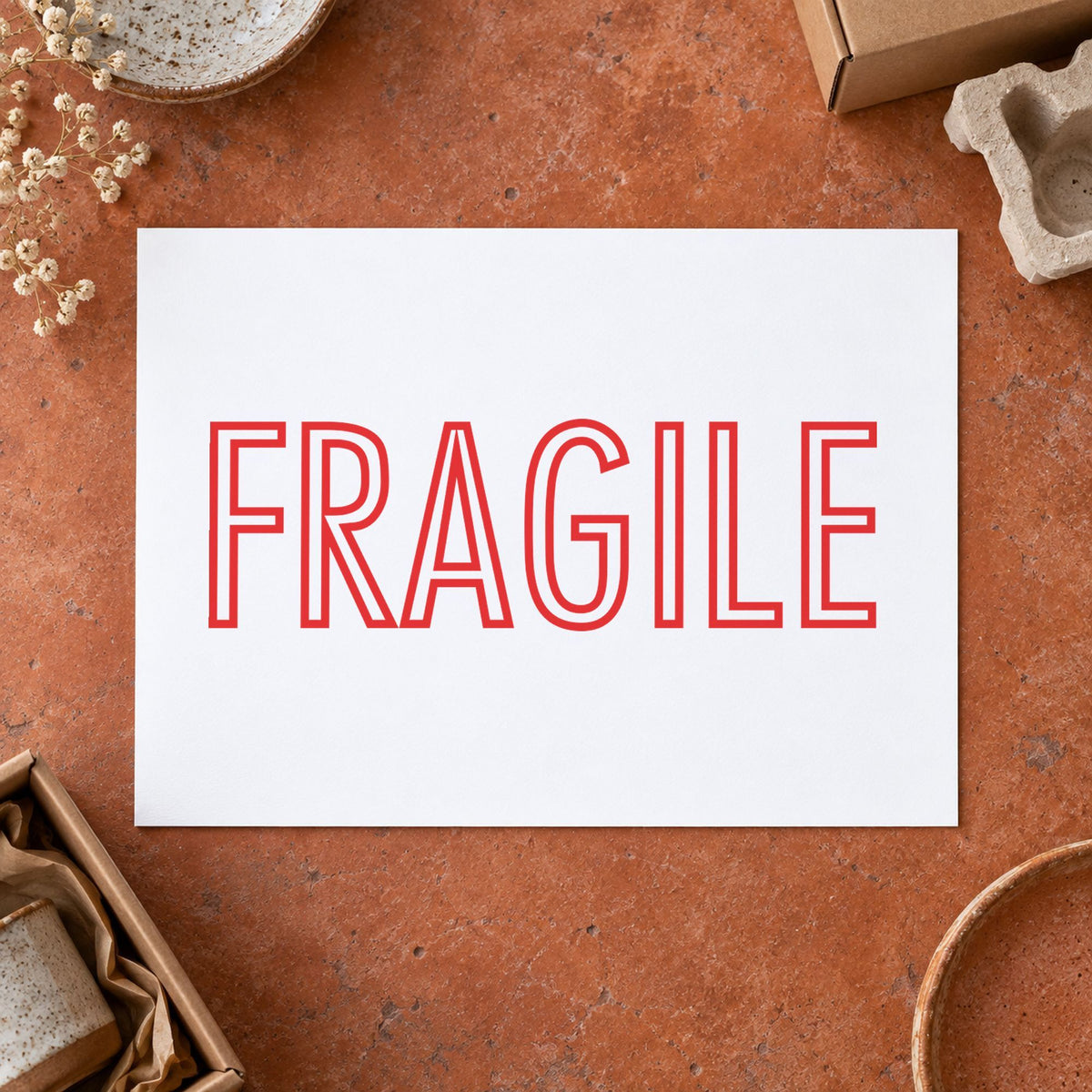 Close view of the "Fragile" mark left by Xstamper No. 1010