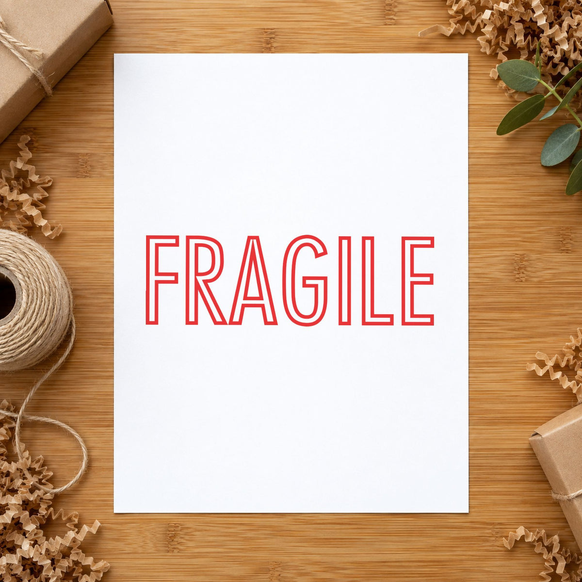 "Fragile" imprint sized Approximately 1/2 in tall x 1-5/8 in wide on a document page