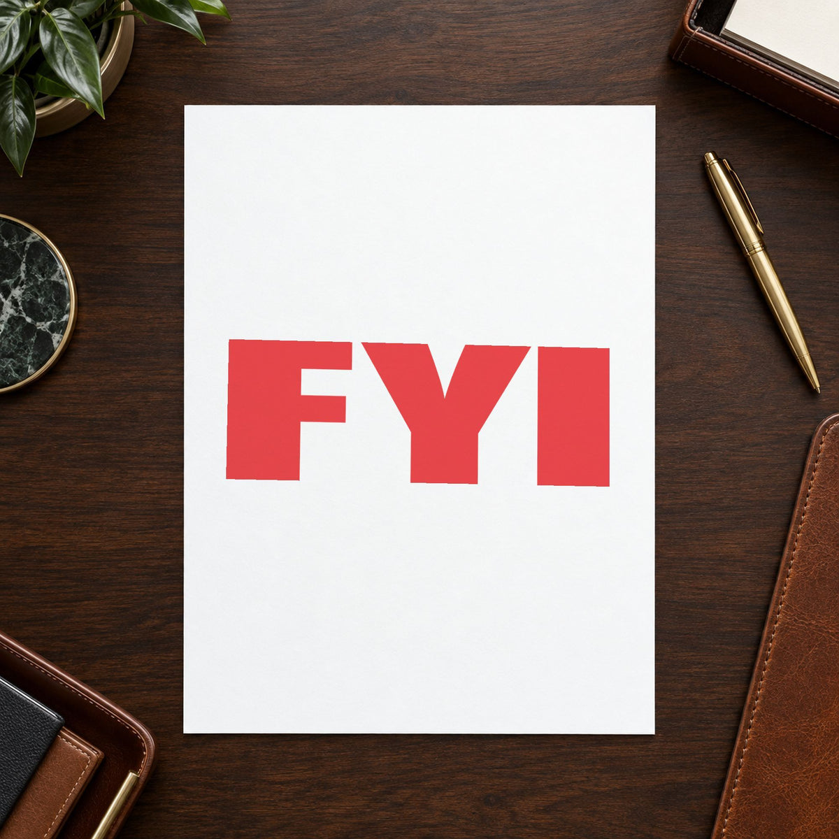 "FYI" stamp pressed on paper, no separate ink pad needed