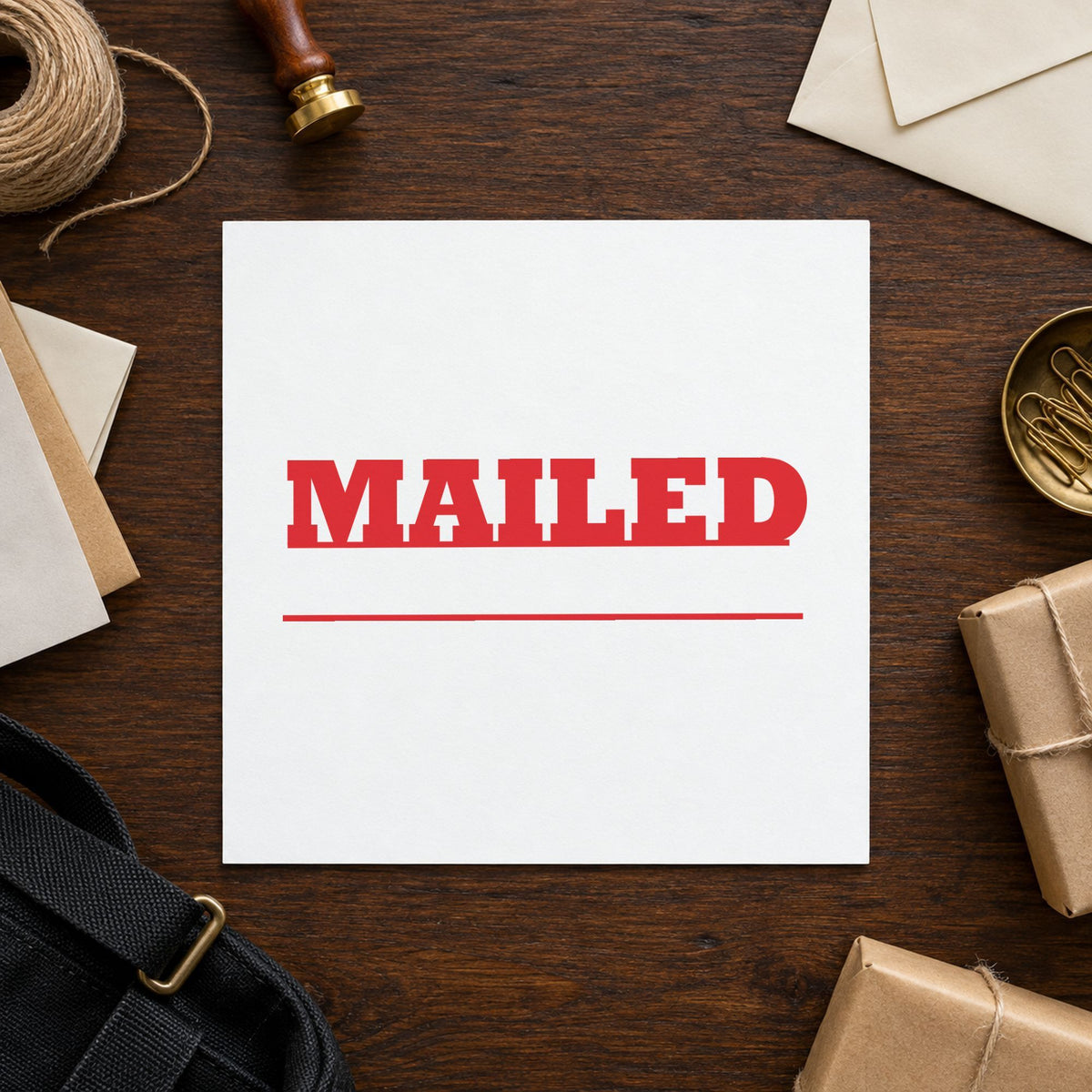 "Mailed" Xstamper No. 1218 stamp shown in everyday handling