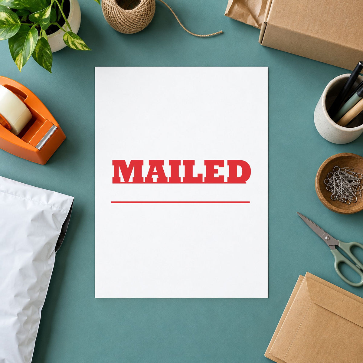 "Mailed" Xstamper stamp at work on everyday office paperwork