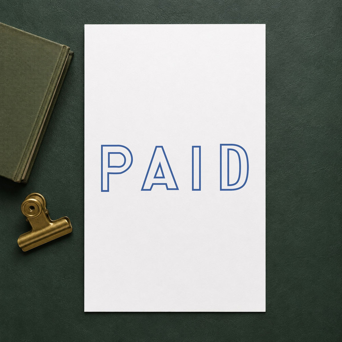 "Paid" imprint on a printed page, Xstamper No. 1005
