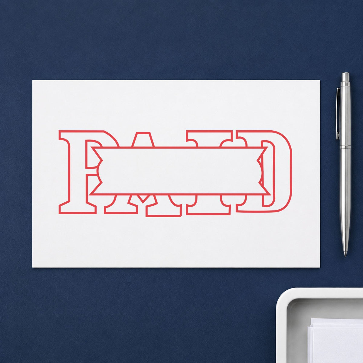 "Paid" Xstamper stamp in use on paper, 1/2 x 1-5/8 in rectangle imprint
